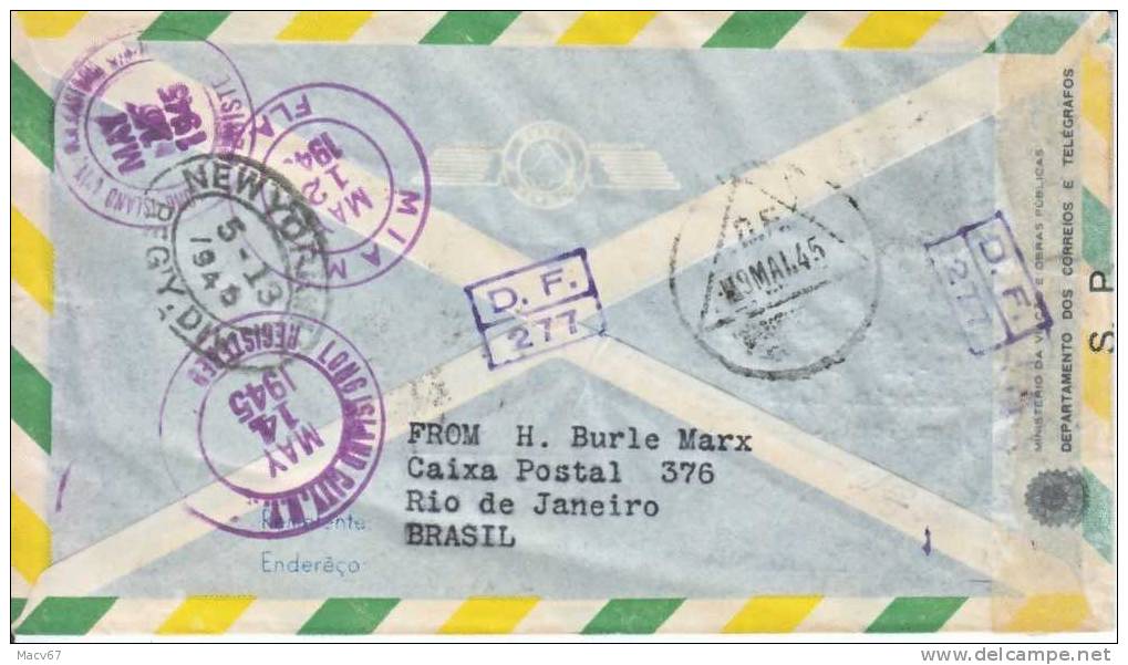 Brazil CENSORED FDC PEACE COVER TO U.S. - Covers & Documents