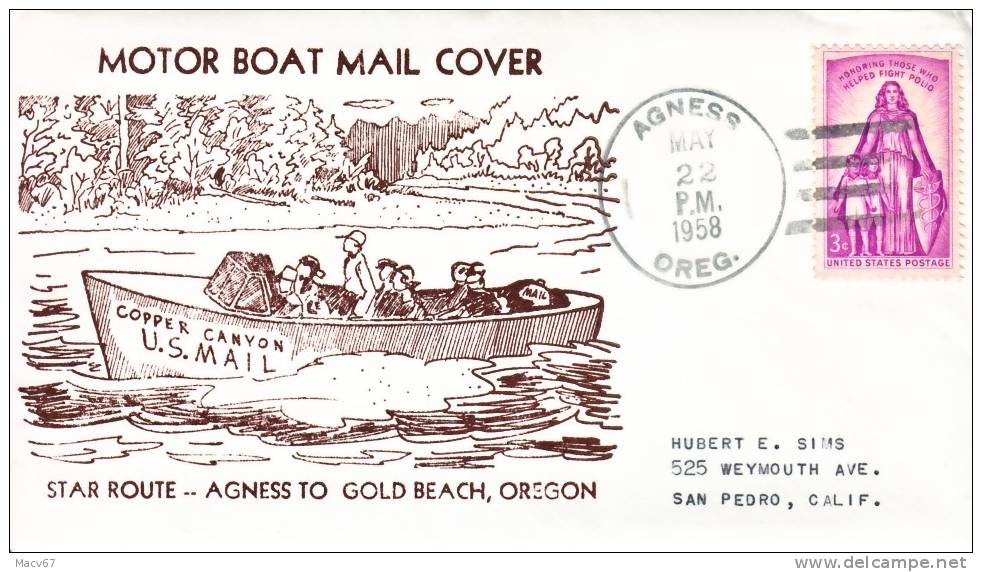 U.S. COVER  MOTOR BOAT MAIL, AGNESS, OREGON  WITH INSERT - Covers & Documents