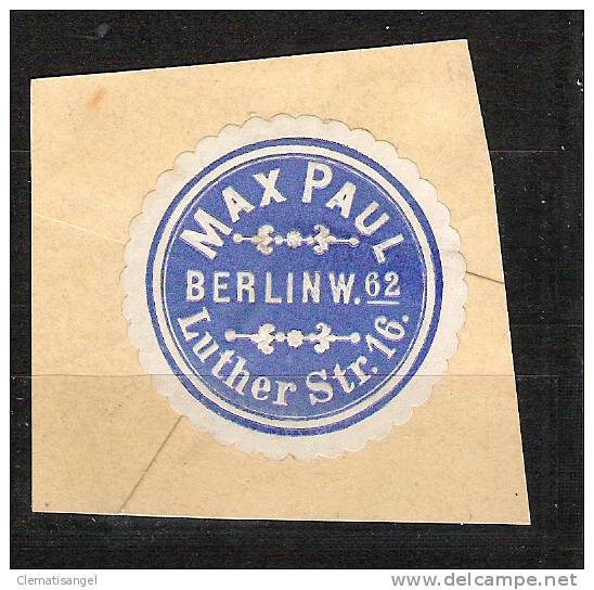 SELTEN!! ALTE SIEGELMARKE * DER FIRMA MAX PAUL, BERLIN W62, LUTHERSTR.16 **!! - Historische Dokumente