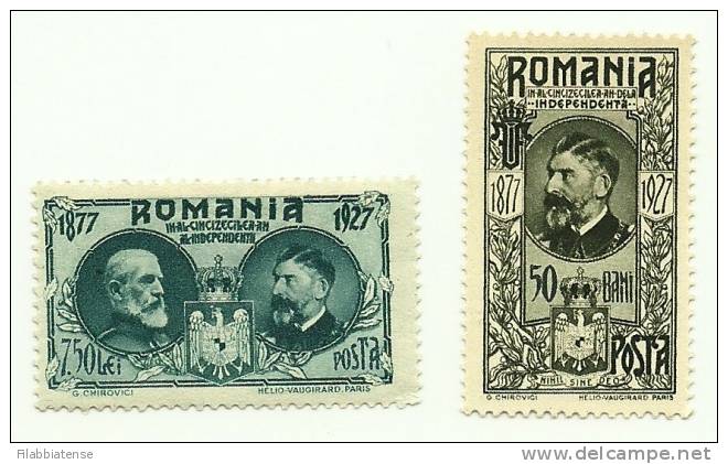 1927 - Romania 326 + 334 Indipendenza C694  ------ - Neufs