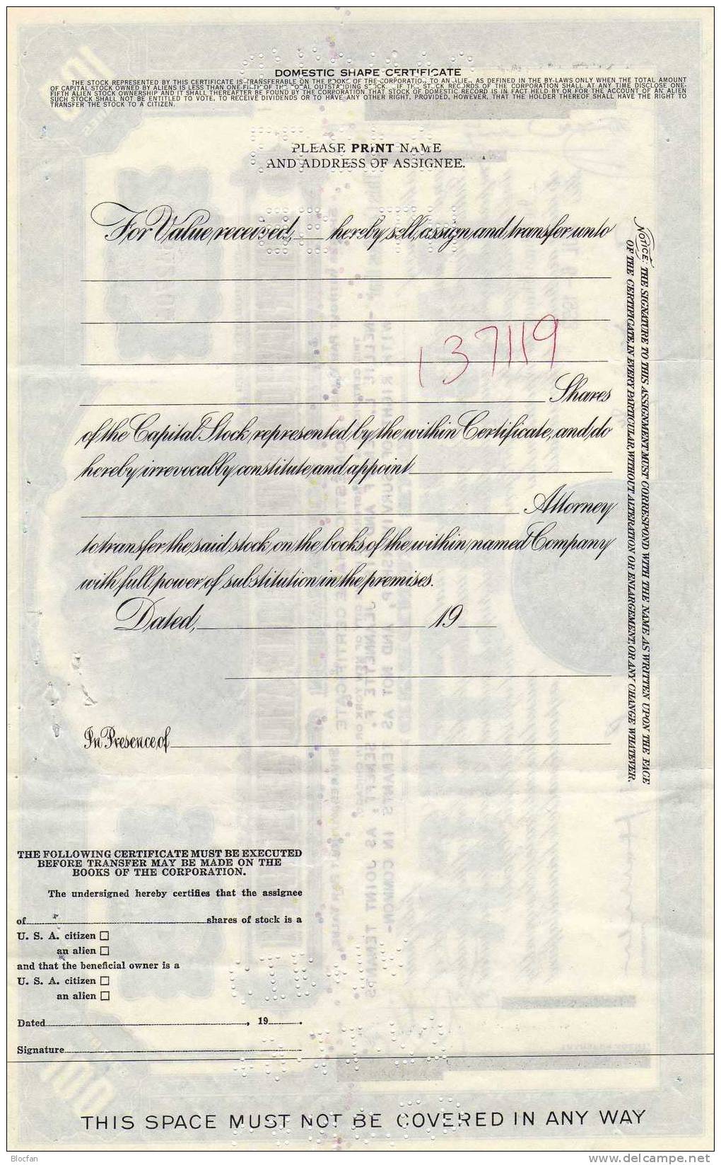 1953 USA International Telephone And Telegraph Corporation 100Shares Chigago Trust&Saving Bank Original-Aktie Seneff&CO. - Electricity & Gas