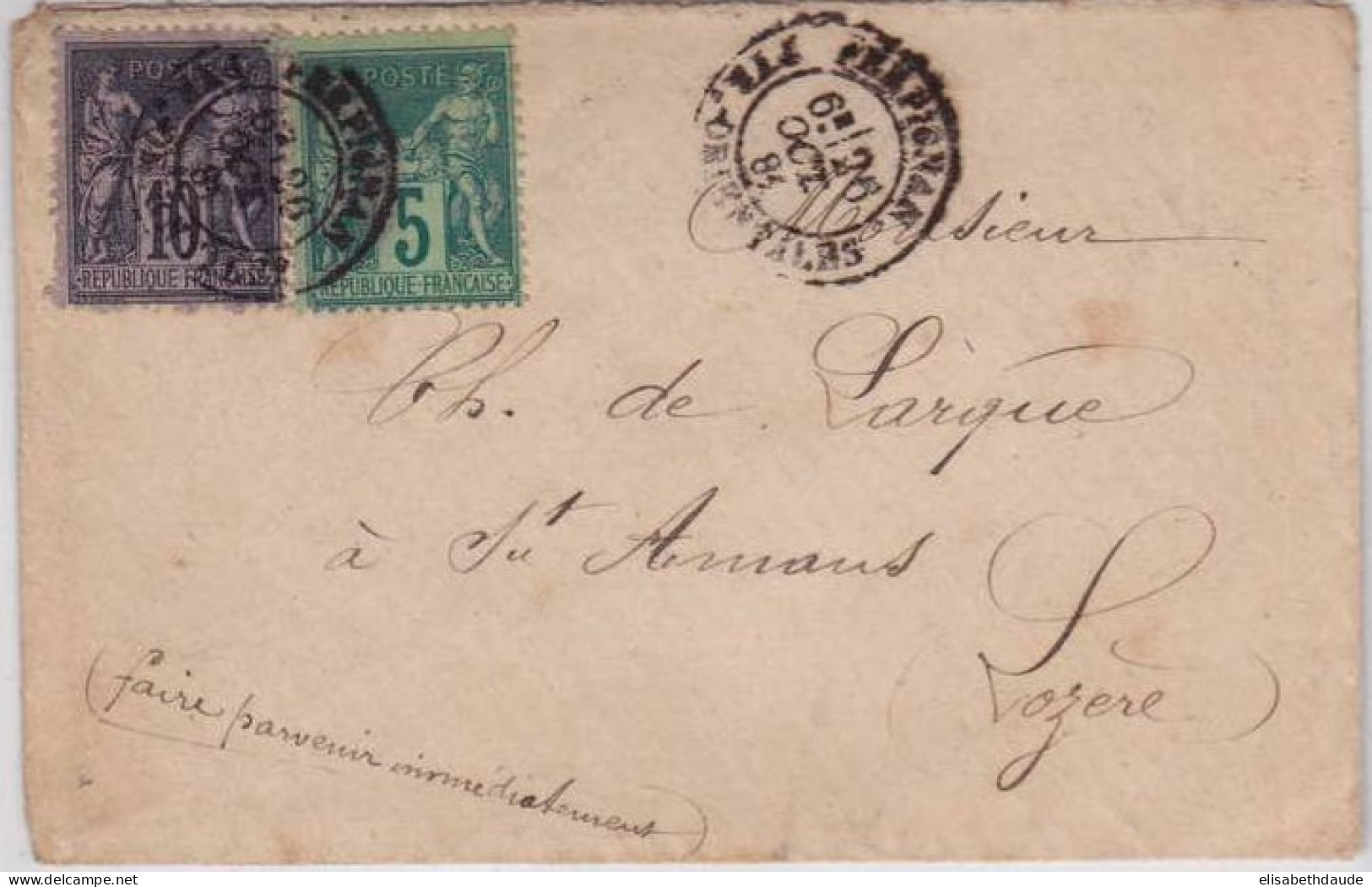 SAGE - 1881 - YVERT N° 75+89 Sur LETTRE De PERPIGNAN (PYRENEES ORIENTALES) - 1876-1898 Sage (Type II)