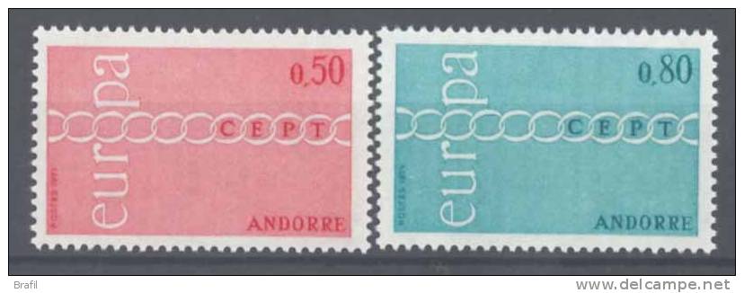 1971 Andorra Francese, Europa CEPT , Serie Completa Nuova (**) - 1971