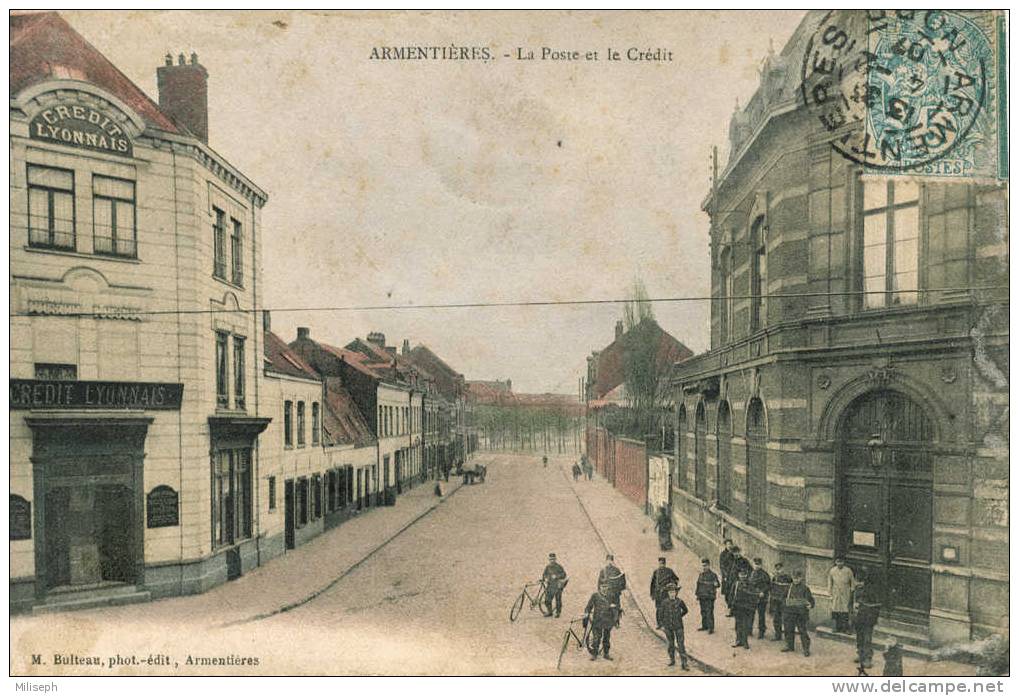 ARMENTIERES _ La Poste Et Le Crédit Lyonnais - Double Envoi 1907 Et 1910 Vers Luttre - Marcophilie - Armentieres