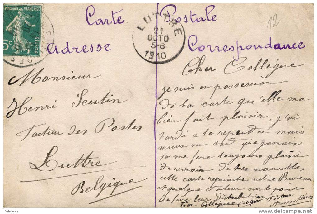 ARMENTIERES _ La Poste Et Le Crédit Lyonnais - Double Envoi 1907 Et 1910 Vers Luttre - Marcophilie - Armentieres
