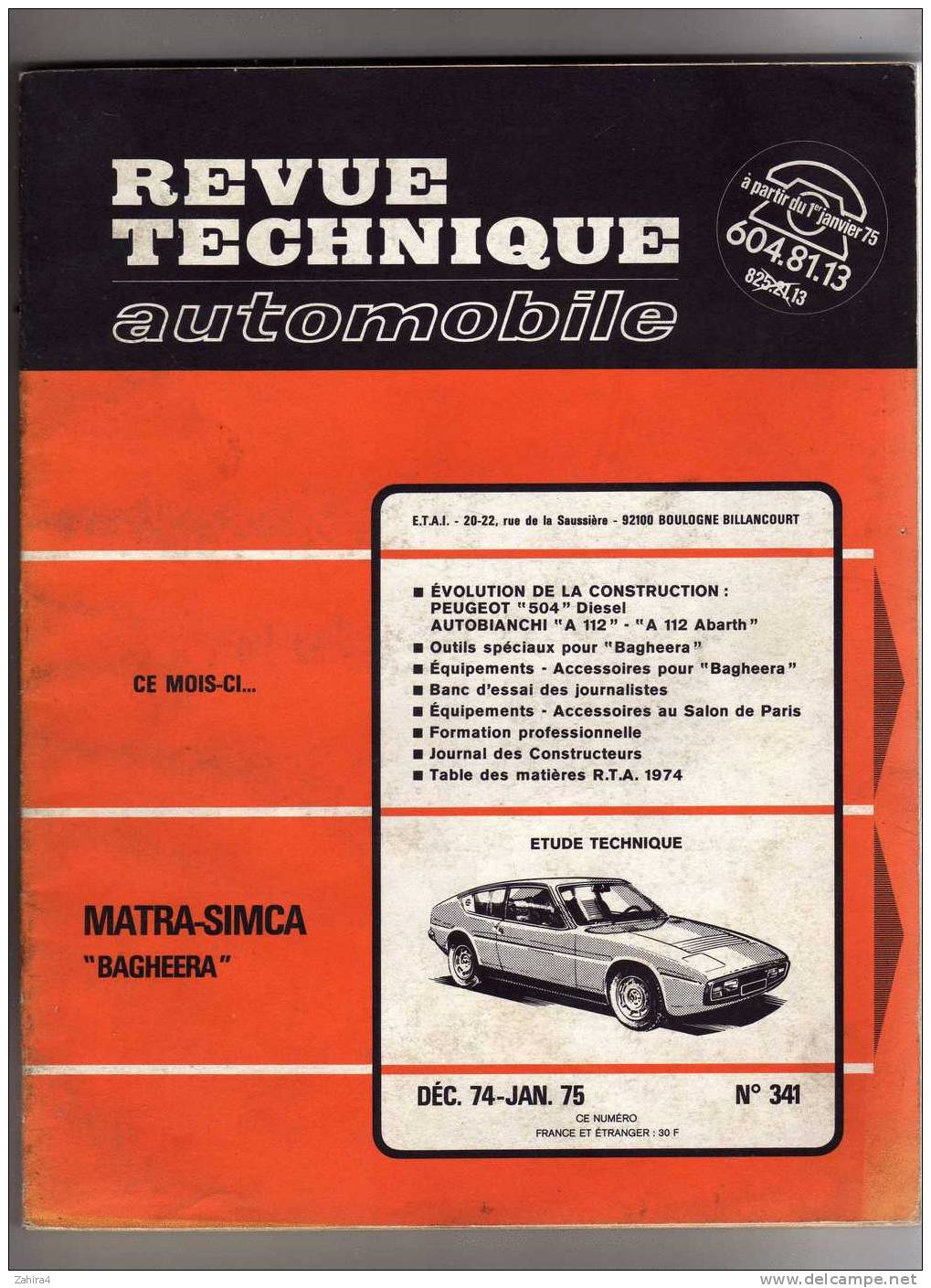 Revue Technique Automobile - N°341 - Matra-Simca "Bagheera" - Evolution 504 D - A 112 Et A 112 Abarth - Auto