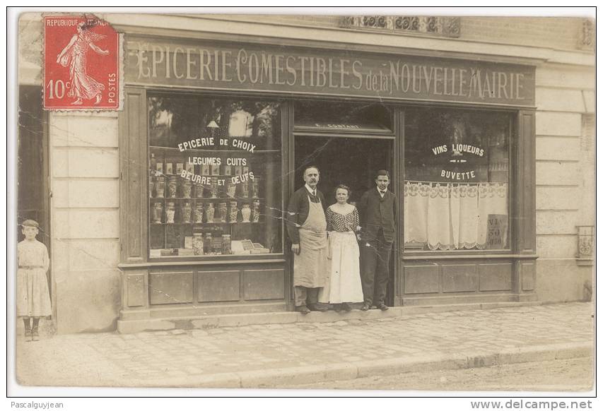 CARTE PHOTO EPICERIE DE LA NOUVELLE MAIRIE - PIERREFITTE - Mercanti