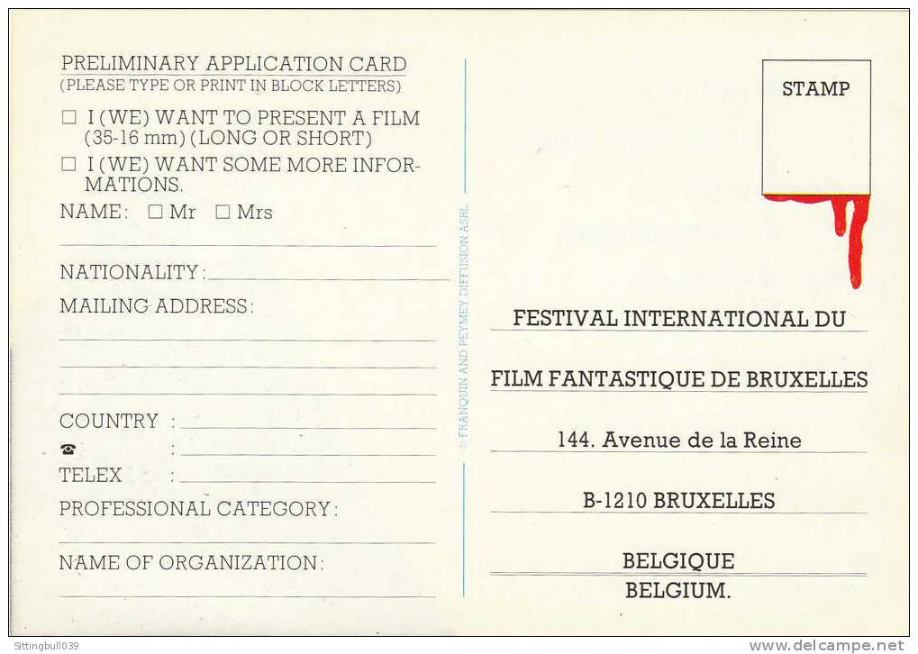 FRANQUIN. Rare Carte Postale Pré-annonce Festival International Du Film Fantastique Et De SF Bruxelles Pour 1988. - Postcards