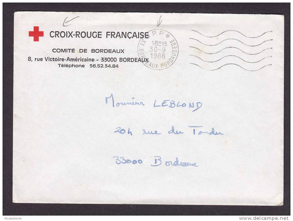 France CROIX-ROUGE FRANCAISE Comite De Bordeaux P.P. BORDEAUX PONDAUDEGE 1988 Cover - Red Cross