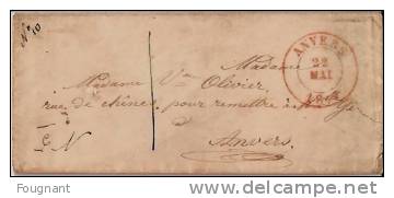 BELGIQUE :  1847:Précurseur D´ANVERS Pour ANVERS.(11,5 Cm/5 Cm). - 1830-1849 (Unabhängiges Belgien)