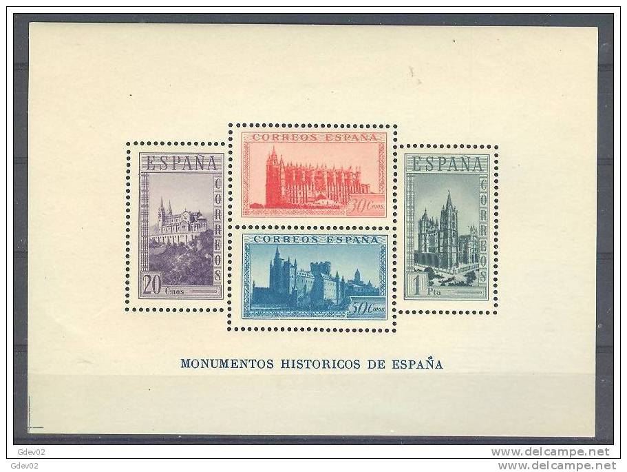 ES847-L3620.España.S Pain  Espagne.HOJA BLOQUE MONUMENTOS HISTORICOS,1938 ( Ed. 847**) Sin Charnela. LUJO - Nuevos