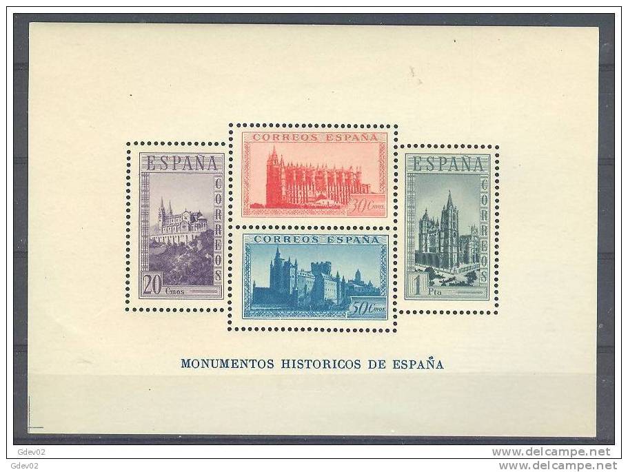 ES847-L3620THC.España.Spa In  Espagne.HOJA BLOQUE MONUMENTOS HISTORICOS,1938 ( Ed. 847**) Sin Charnela. LUJO - Commemorative Panes