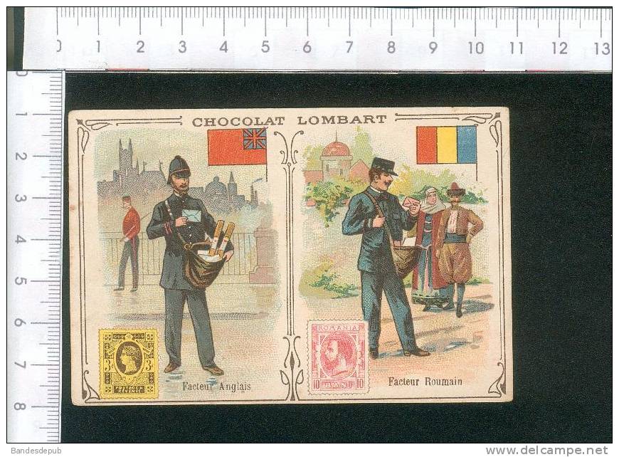 LOMBART Chromo Double Poste Philathélie  Facteur Courrier Lettre  Roumanie Angleterre - Autres & Non Classés