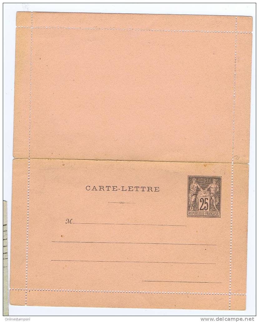 France Carte Lettre Sage 25 Centimes 1886, Piquage Type A - Kartenbriefe