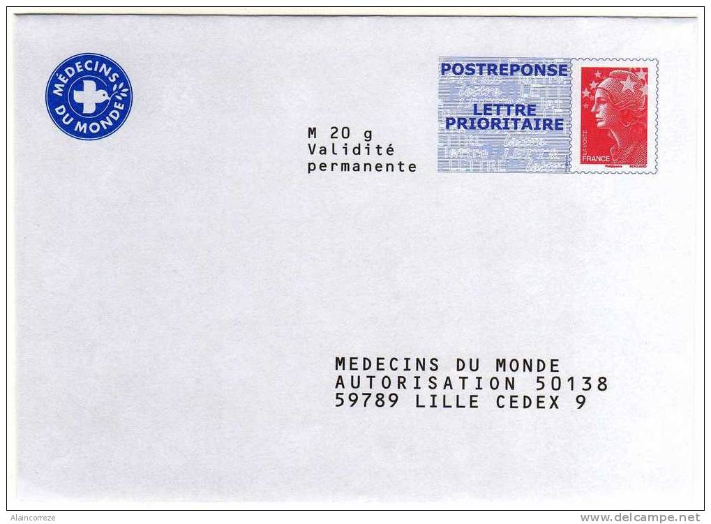 Entier Postal POSTREPONSE Nord Lille Médecins Du Monde Autorisation 50138 N° Au Dos 10P342 - Prêts-à-poster: Réponse /Beaujard