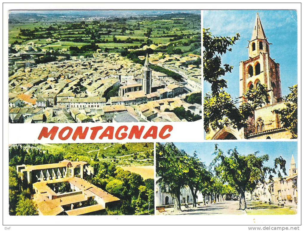 MONTAGNAC, Hérault :Vue Générale,la Promenade,l'Eglise; 1982; TB - Montagnac