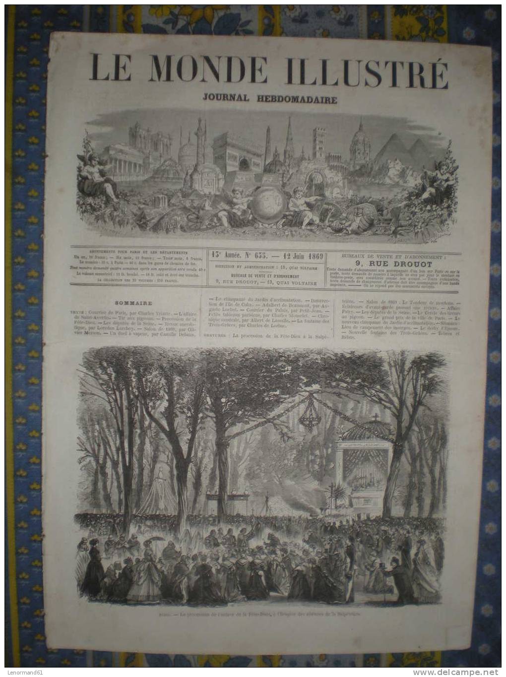 MONDE ILLUSTRE 12/06/1869 PARIS SCULPTURE CHAPPUY SAINT AVERTIN TIR AU PIGEON  ALPHONSE DE NEUVILLE LA HAVANE BORDEAUX - 1850 - 1899