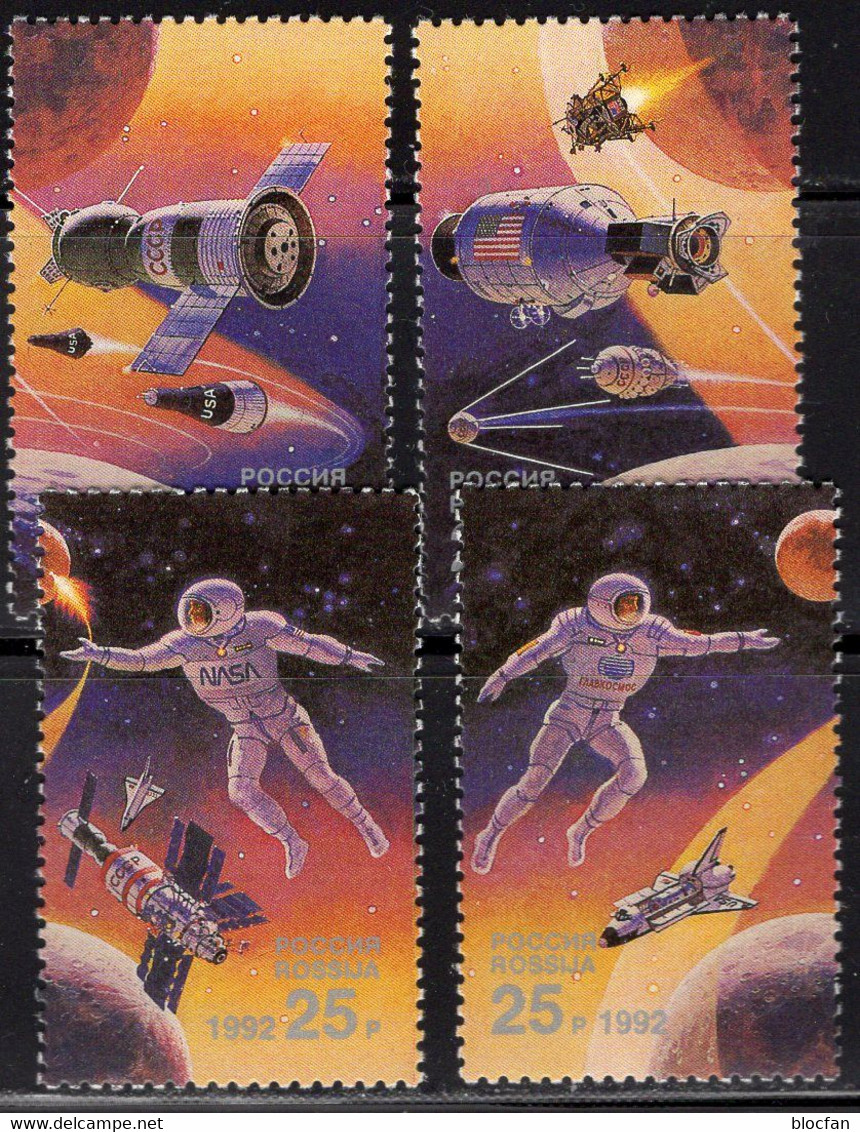 NASA/USSR-Forschung 1992 RUSSIE 241/4 ** 5€ Sputnik Wostok Sojus Gemini Apollo Shuttle Bloc Hoja Sheet M/s Bf Space - Autres & Non Classés