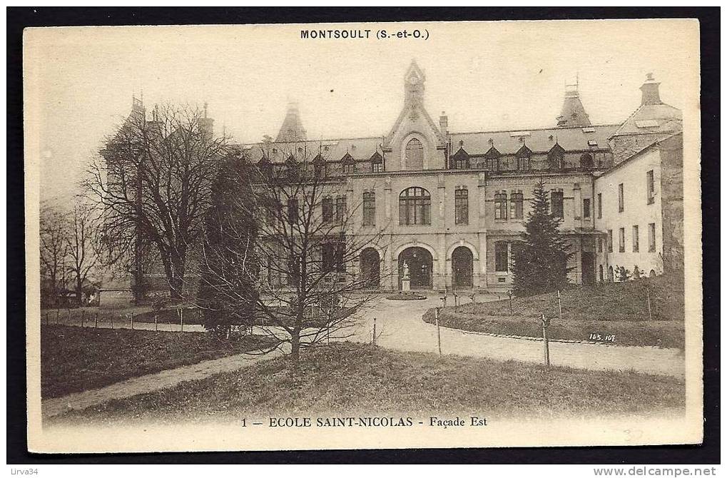 CPA  ANCIENNE- FRANCE- MONTSOULT (95)- L'ECOLE SAINT-NICOLAS- LA FACADE EST EN TRES GROS PLAN D'HIVER- - Montsoult