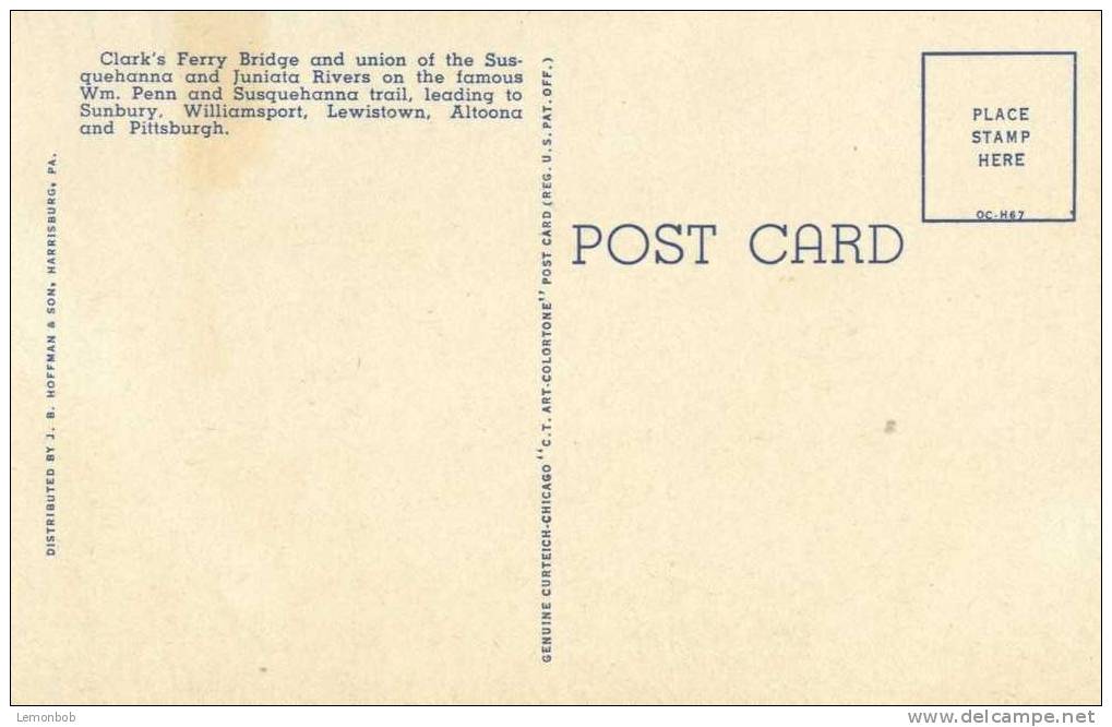 USA – United States – Clarks Ferry Bridge, Harrisburg, Pa, Unused Linen Postcard [P4225] - Harrisburg