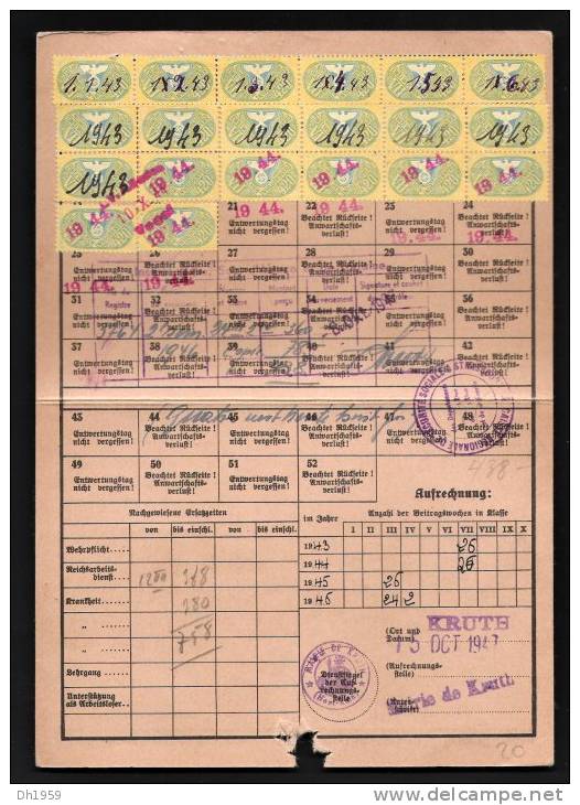 SOCIO-POSTAUX ALSACE LORRAINE REGIME SOCIAL ALLEMAND 1941/43 MAIRIE DE KRUTH HAUT-RHIN 68 KONTROLLAMT MÜLHAUSEN SS WWII - Autres & Non Classés