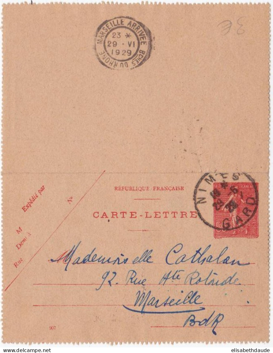SEMEUSE LIGNEE - 1929 - CARTE LETTRE ENTIER De NIMES (GARD) - STORCH D1 - DATE : 907 - Letter Cards