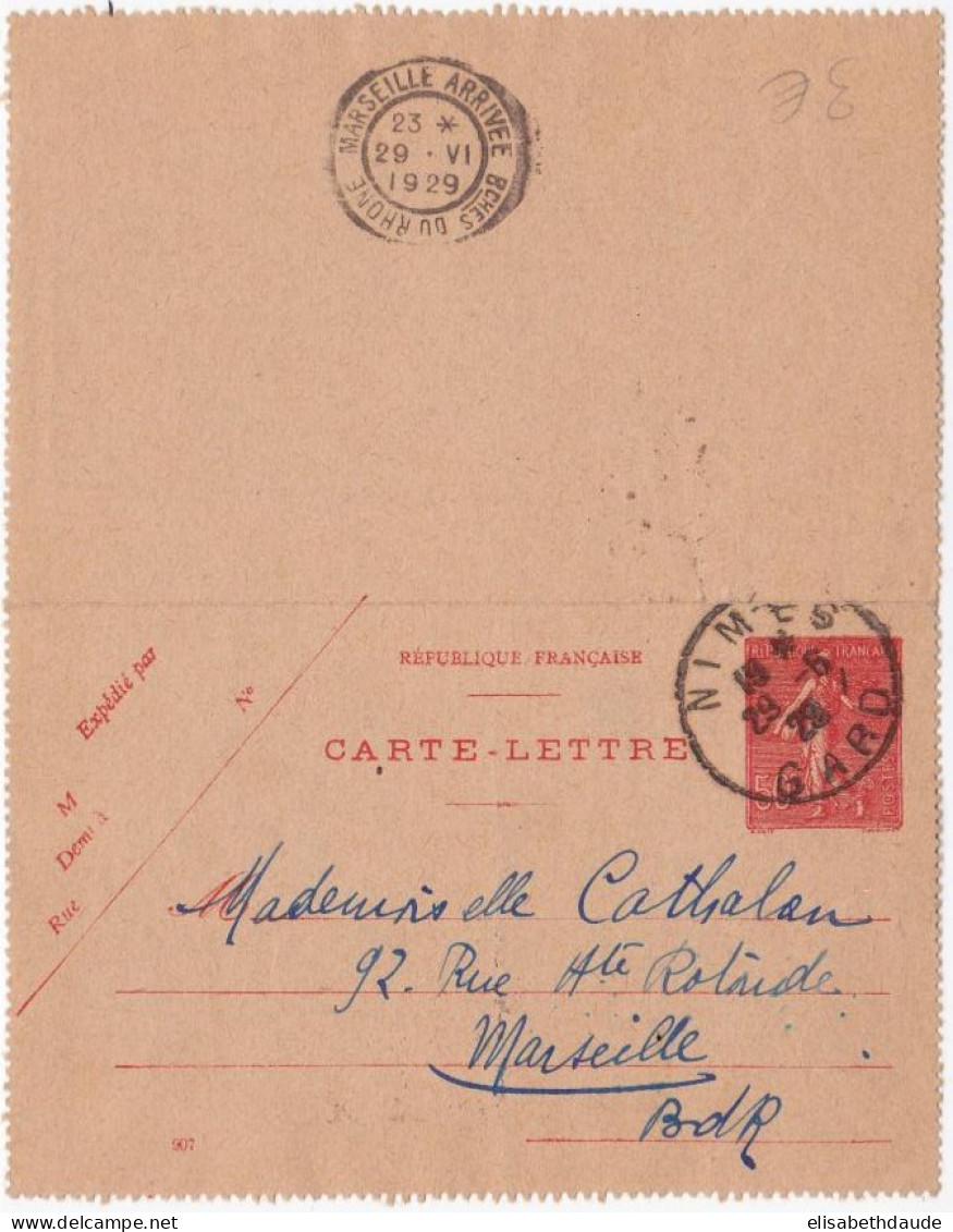 SEMEUSE LIGNEE - 1929 - CARTE LETTRE ENTIER De NIMES (GARD) - STORCH D1 - DATE : 907 - Kaartbrieven