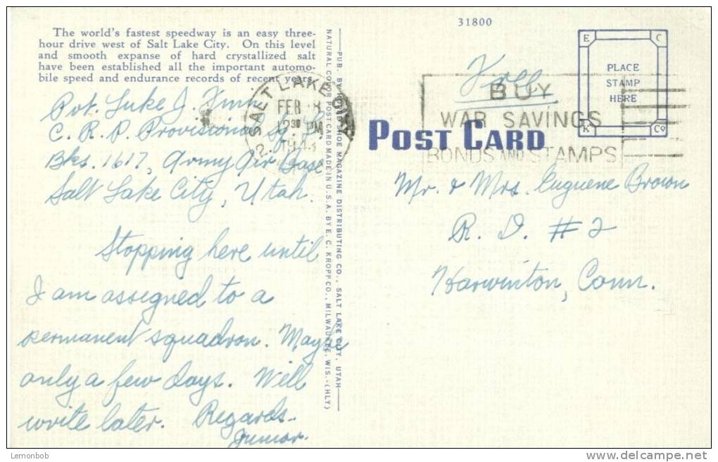 USA – United States – Salt Beds, Great Salt Lake, Utah, 1943 Used Linen Postcard [P4260] - Altri & Non Classificati