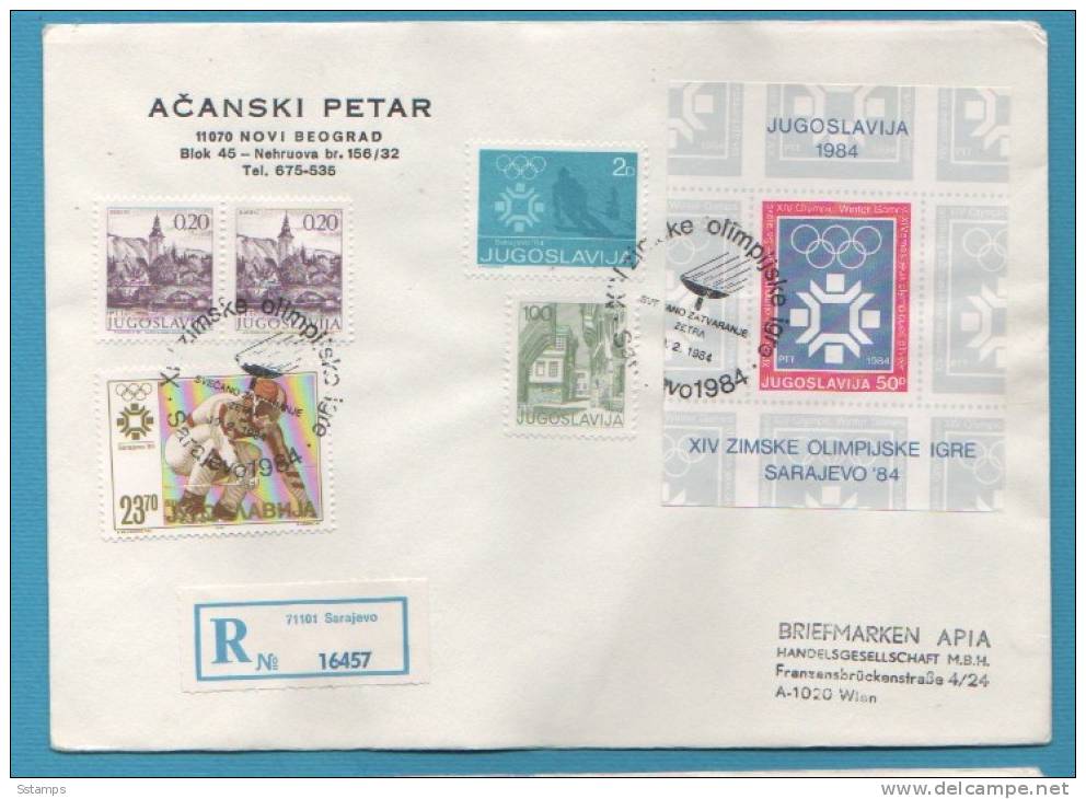 343   1984-YU JUGOSLAVIJA OLIMPIADI 1984 SARAJEVO Sci RECCO LETTER Special Cancellation INTERESSANTE - Lettres & Documents