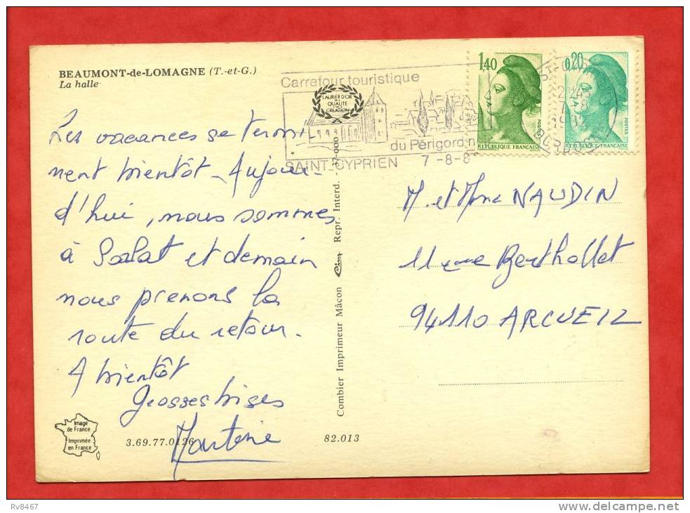 * BEAUMONT De LOMAGNE-La Halle(Carte Voyagée,2 Timbres) - Beaumont De Lomagne