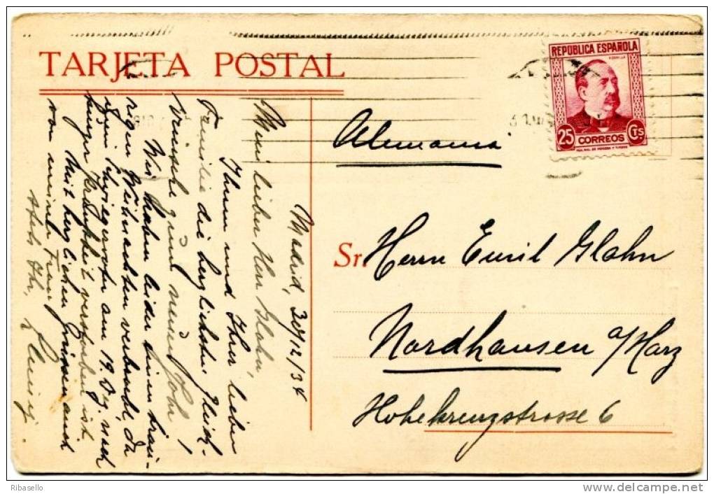 España. Tarjeta Postal De Requena A Alemania. - Lettres & Documents
