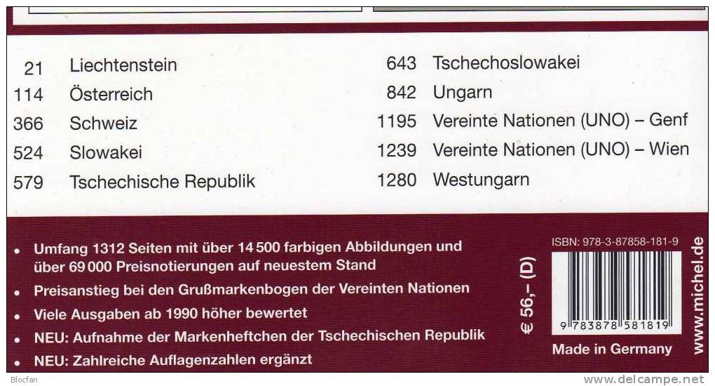 Midle-europe Part 1 MICHEL Stamp Catalogue 2011 New 56€ With Austria Helvetia UNO CSR Slowakia CR Hungaria Liechtenstein - Chroniques & Annuaires