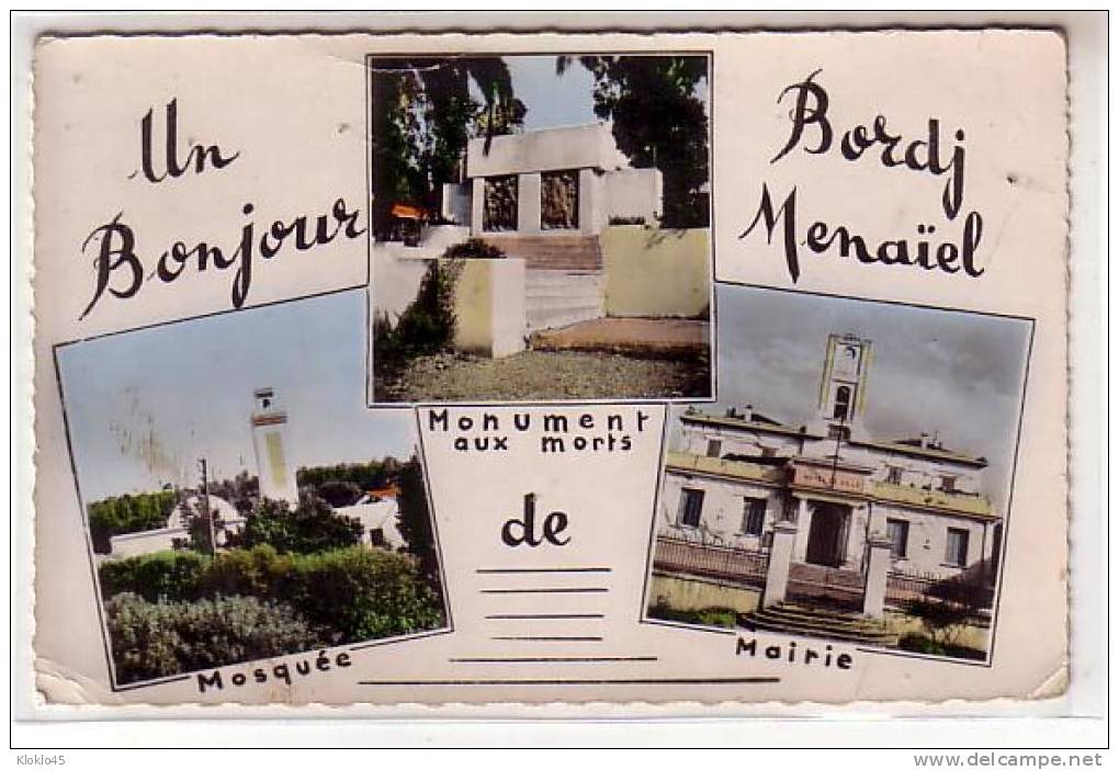 Algérie - Un Bonjour De Bordj Menaïel - Multivues 3 Vues : Mosquée , Monument Aux Morts , Mairie - CPSM Couleur - Alger