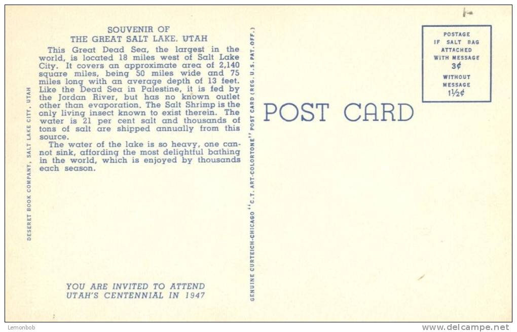 USA – United States – Salt Beds Near Salt Lake City, Utah Unused Linen Postcard [P4290] - Autres & Non Classés