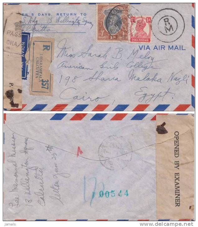 Br India King George VI, Censor Cover, Double Circle Postmark, Sent To Egypt, India - 1936-47 Koning George VI