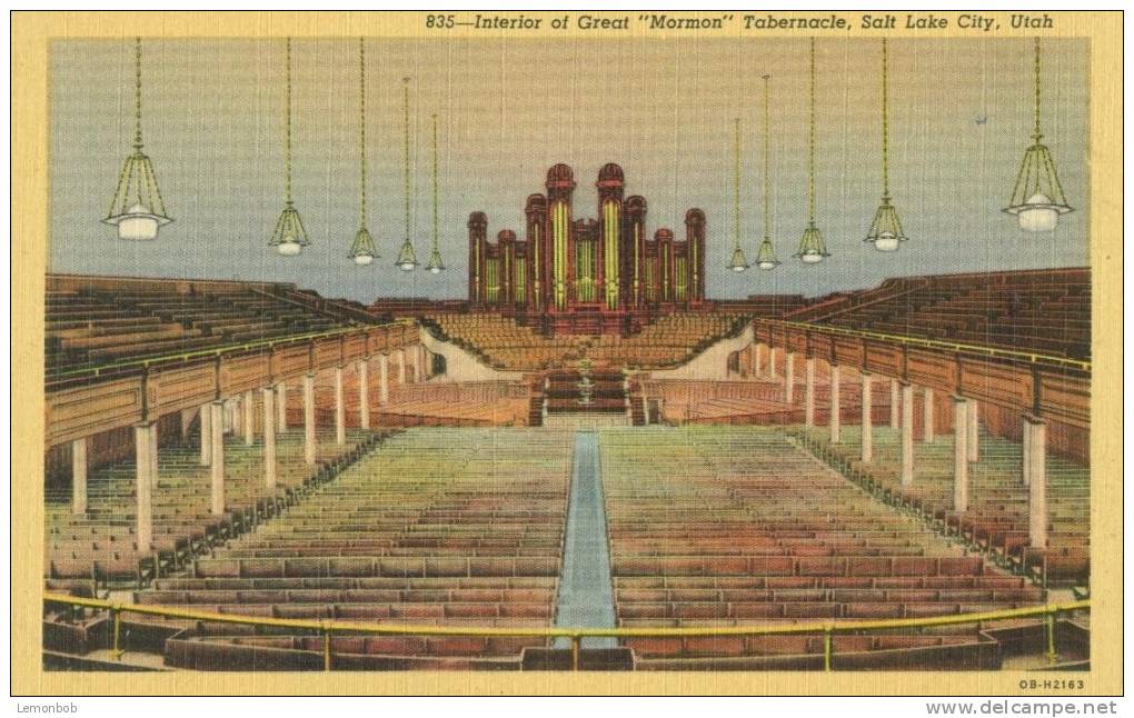 USA – United States – Interior Of Great Mormon Tabernacle, Salt Lake City, Utah Unused Linen Postcard [P4297] - Salt Lake City