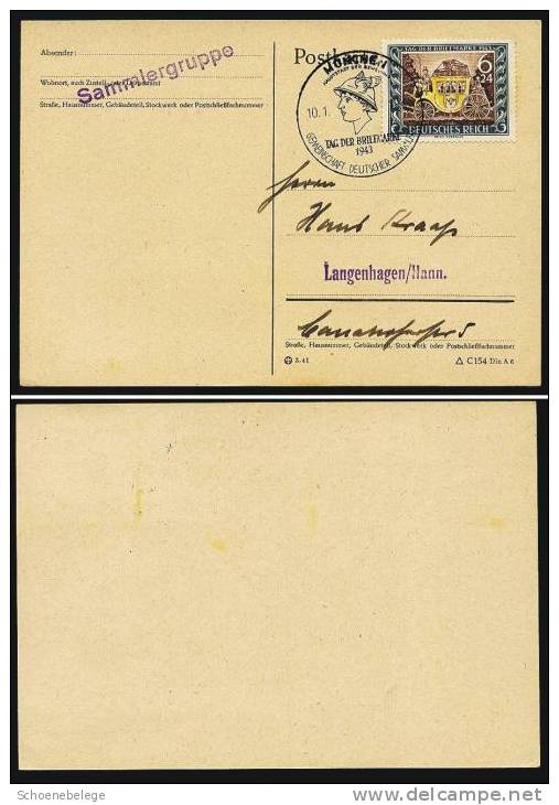 A969) DR Karte Zum Tag Der Briefmarke 1943 Mit Sonderstempel München 10.1.1943 Ersttag ! - Briefe U. Dokumente