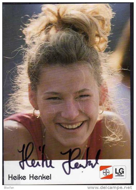 Autogrammkarte Heike Henkel Leichtathletik ** 5€ TSV Bayer Leverkusen 04 Postkarte Mit Porträt Ungenutzt Mit Autogramm - Atletiek