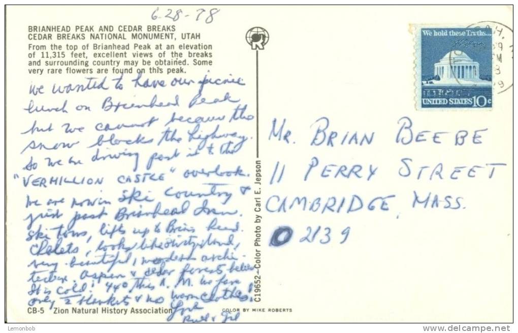 USA – United States – Brianhead Peak And Cedar Breaks, Utah Used Postcard [P4323] - Other & Unclassified