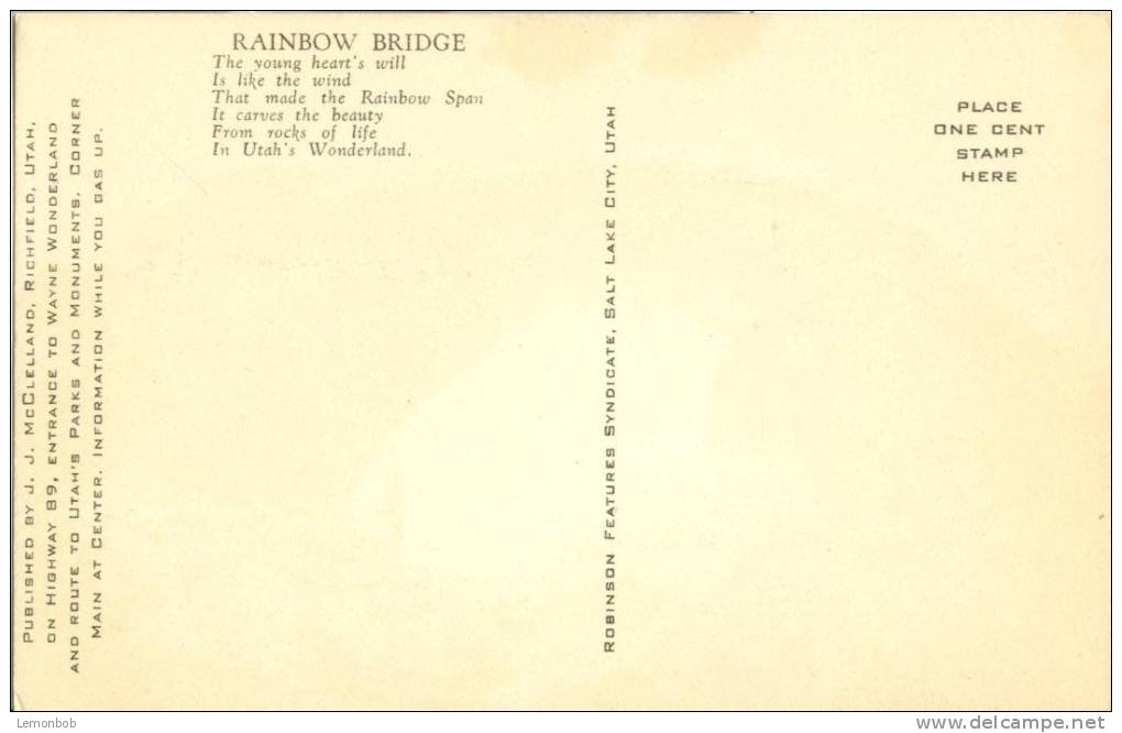 USA – United States –  Rainbow Bridge, Utah Unused Postcard [P4340] - Altri & Non Classificati