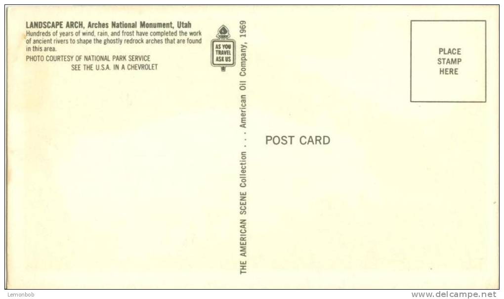 USA – United States – Landscape Arch, Arches National Monument, Utah, 1969 Unused Postcard [P4343] - Altri & Non Classificati