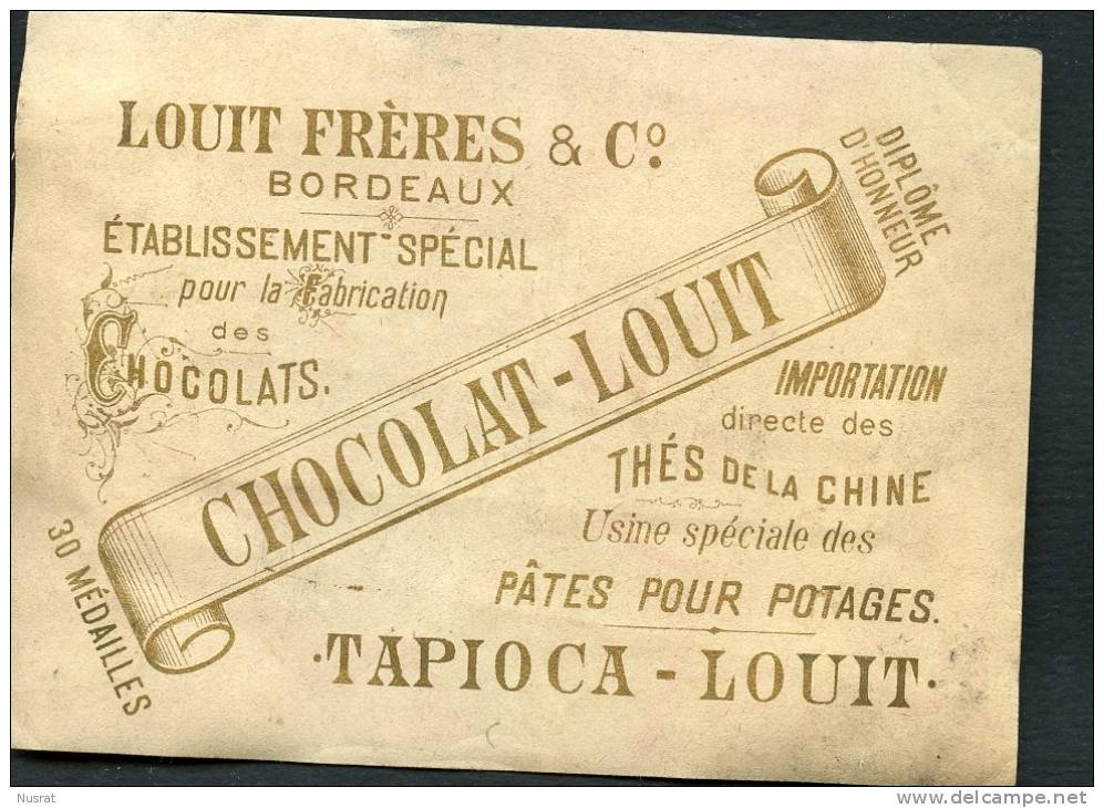Bordeaux, Jolie Chromo Chocolat Louit, Portrait De Femme, Papier Souple - Louit