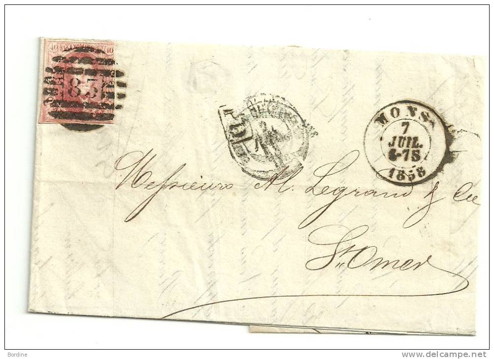 Lettre - BELGIQUE - MONS Cachet 183/N°12+Càd De MONS - 1858 - SUPERBE Et RR - 1849-1865 Medaillen (Sonstige)