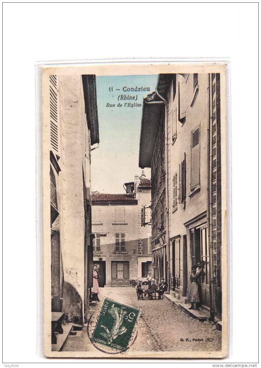 69 CONDRIEU Rue De L'Eglise, Animée, Colorisée, Ed BF 11, 1908 - Condrieu
