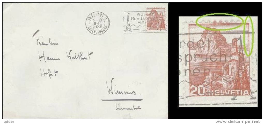 Brief  Bern - Wimmis   (Markenabart)       1939 - Errores & Curiosidades