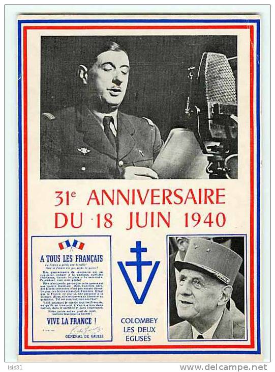 Dép 52 - Militaria - Général De Gaulle - Colombey Les Deux Eglises - 31 éme Anniversaire Du 18 Juin 1940 - Grand Format - Colombey Les Deux Eglises