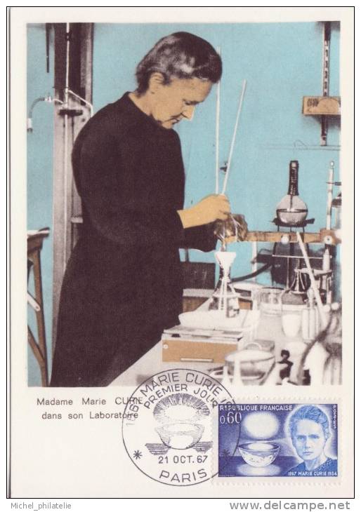 Carte  Maximum  Premier Jour   Paris "Marie Curie Dans Son Laboratoire" 21.10.1967 - 1960-1969