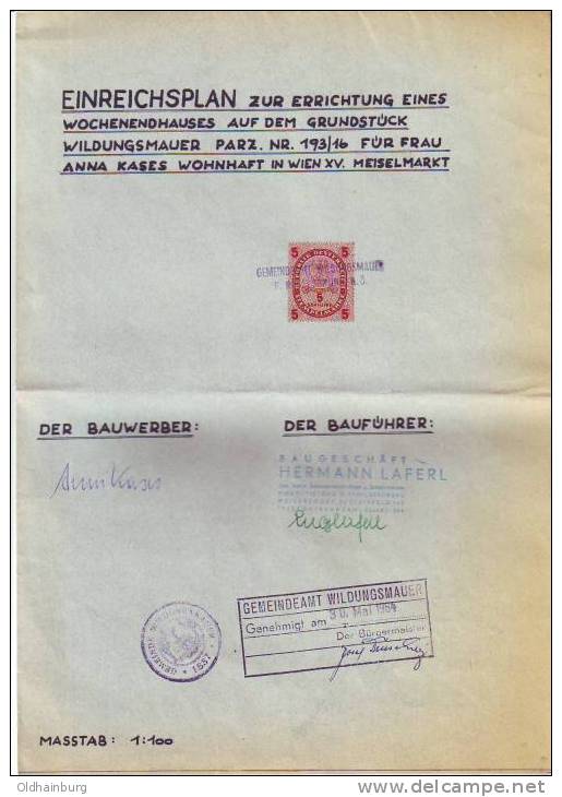 205e: Wildungsmauer 5.- Bundesstempel Auf Kpl. Dokument - Revenue Stamps