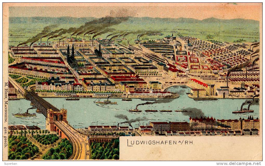 LUDWIGSHAFEN A/ RHEIN - CARTE POSTALE LITHOGRAPHIÉE - ANNÉE: ENV. 1900 (i-286) - Ludwigshafen