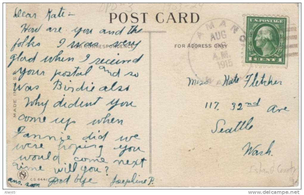 DPO Camano WA Washington, Island County Closed Post Office Rf-3, 4-bar Postmark Cancel On Postcard - Postal History